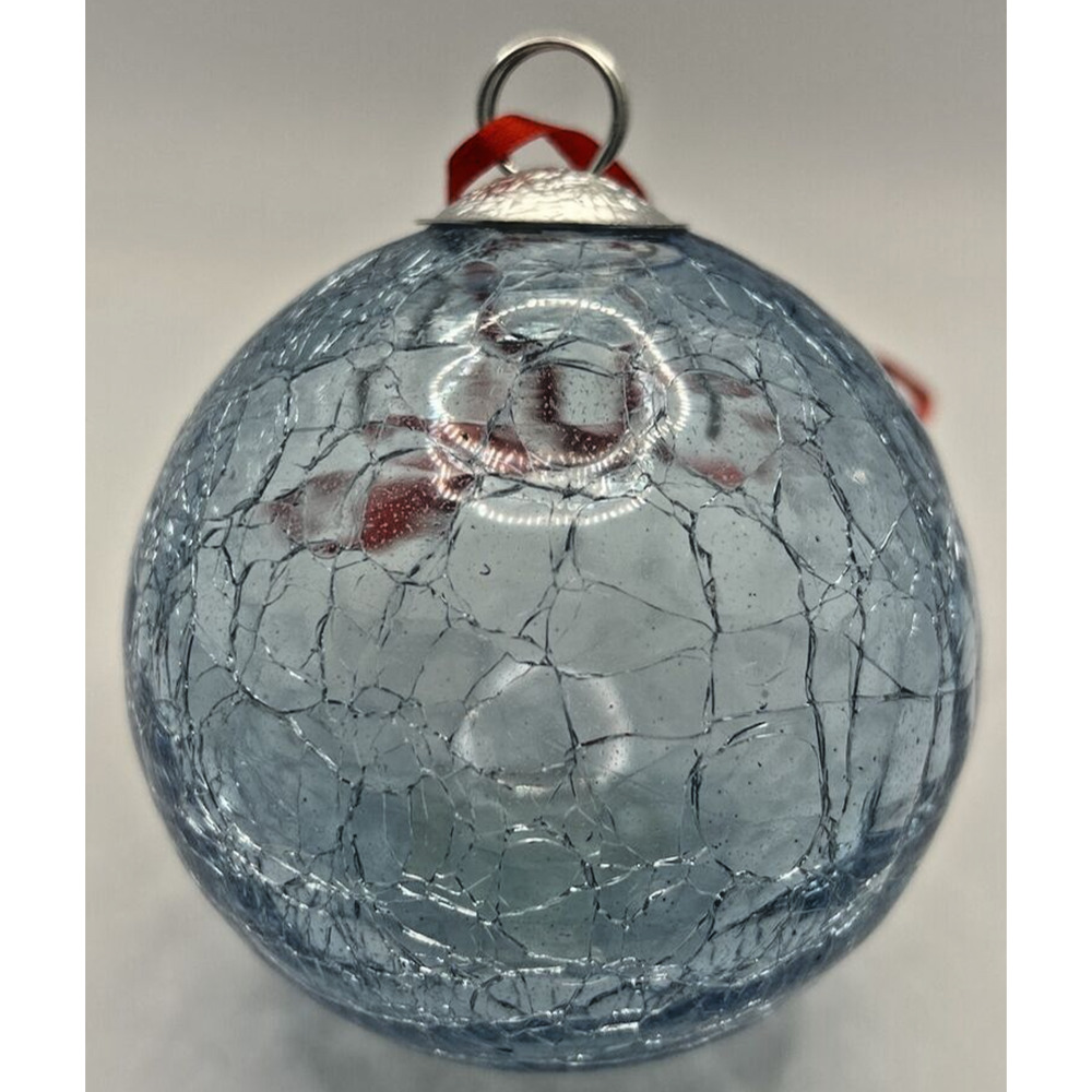Vintage Art Glass Crackle Light Blue Ornament U257/2LargeSwirl